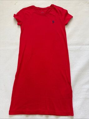 Ralph Lauren Red Short Sleeve T-Shirt Dress with Navy Polo Logo XS never worn